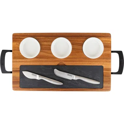 Viking 7-piece Acacia Wood Slate Cheese Board Set In Brown