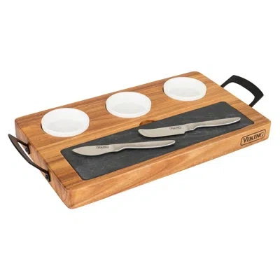 Viking 7pc Acacia Wood Slate Cheese Board/charcuterie Set In Brown