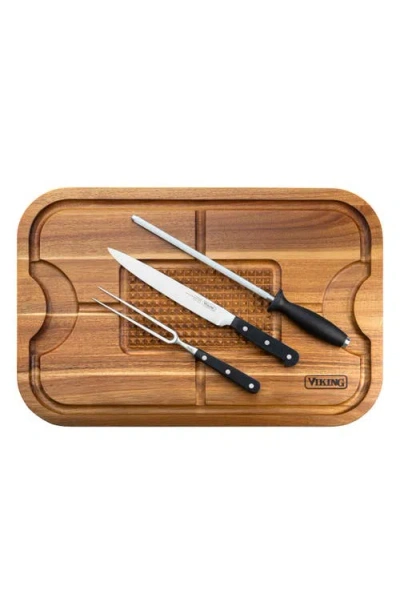 Viking Acacia Carving Board With 3-piece Carving Set In Brown