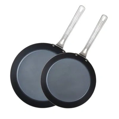 Viking Blue Carbon Steel 2 Piece Fry Pan Set In Black