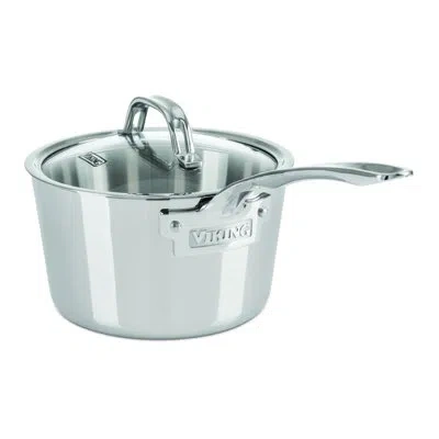 Viking Contemporary 3-ply Sauce Pan With Glass Lid In Stainless Steel;mirror