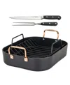 Viking Hard Anodized Non-stick Roaster With Rack And Carving Set, Copper Handles In Dark Gray