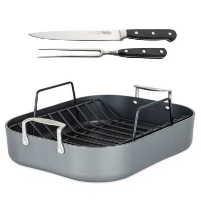 Viking Hard Anodized Nonstick Roasting Pan 16-inch With Rack & Carving Set In Matte Black
