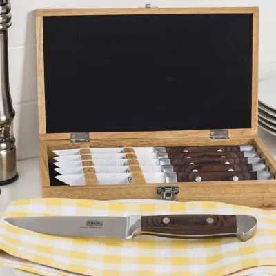 Viking Steakhouse Pakka Wood 6-piece Steak Knife Set With Wooden Box In Red