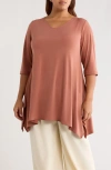 Vikki Vi Handkerchief Hem Tunic Top In Brown