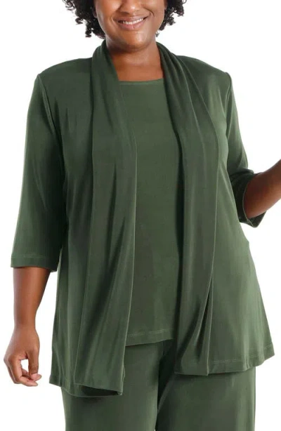 Vikki Vi Stretch Knit Open Front Jacket In Olive