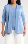 Vikki Vi Stretch Knit Open Front Jacket In Powder Blue