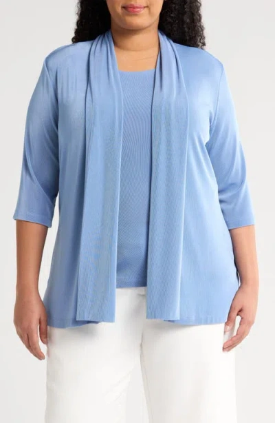 Vikki Vi Stretch Knit Open Front Jacket In Powder Blue
