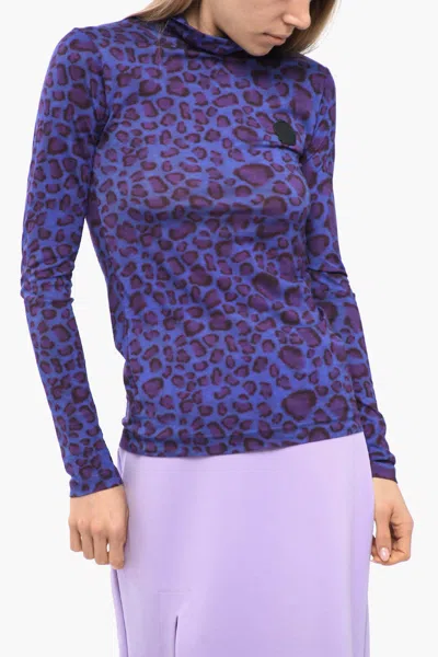Viktor & Rolf Animal-print High-neck Top In Violet