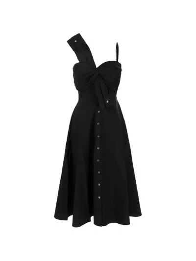 Viktor & Rolf Asymmetric-neckline Sleeveless Midi Dress In Black
