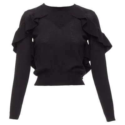 Pre-owned Viktor & Rolf Black Virgin Wool Silk Cashmere Sides Ruffle Cropped Sweater Xs