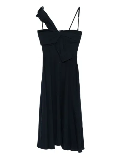 Viktor & Rolf Bow Draped Flared Midi Dress In Blue