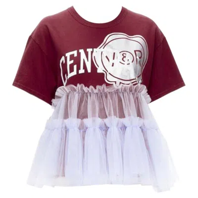 Pre-owned Viktor & Rolf Central Red Lilac Tulle Varsity Logo Print Deconstructed Tshirt S