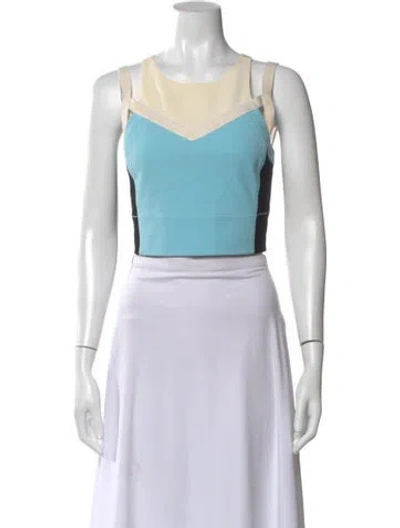 Pre-owned Viktor & Rolf Colorblock Pattern Crew Neck Crop Top In Blue