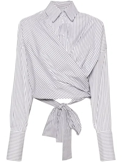 Viktor & Rolf Cropped Wrap Striped Shirt In 灰色