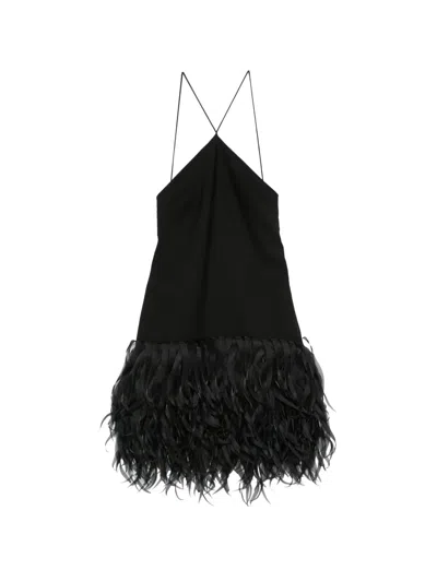 Viktor & Rolf Feather-hem Halterneck Mini Dress In Black