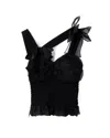 Viktor & Rolf Fitted Smocked Black Top With Ruffled Hem In Black