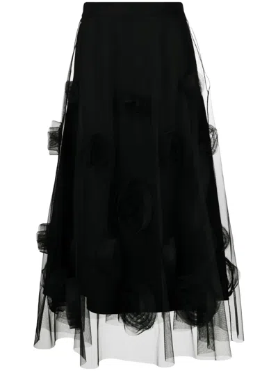 Viktor & Rolf Flower-detail Tulle Midi Skirt In Black