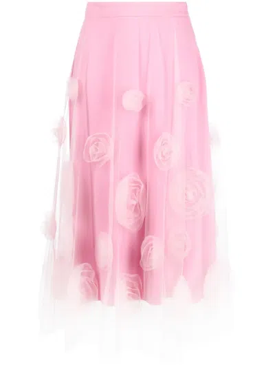 Viktor & Rolf Floral-appliqué Tulle Midi Skirt In Pink