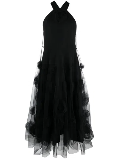 Viktor & Rolf Floral-motif Tulle Maxi Dress In Black