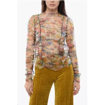 VIKTOR & ROLF FLORAL PRINT SHEER RIPPLE REFLECTION LONG SLEEVED WOMEN'S TOP