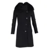 Viktor & Rolf Fur Trimmed Double Breasted Coat In Black Wool In Black