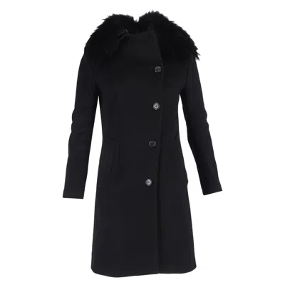 Viktor & Rolf Fur Trimmed Double Breasted Coat In Black Wool