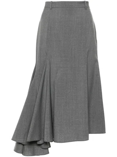Viktor & Rolf Godet-detail Wool Asymmetric Skirt In 灰色