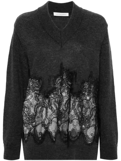 Viktor & Rolf Lace-detail V-neck Jumper In Grey