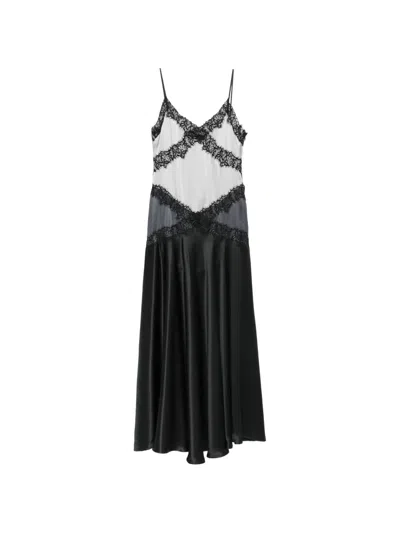 Viktor & Rolf Camisole-kleid Aus Seide Mit Spitzenbesatz In Black