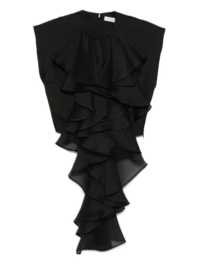 Viktor & Rolf Layered-ruffle Silk Top In Black