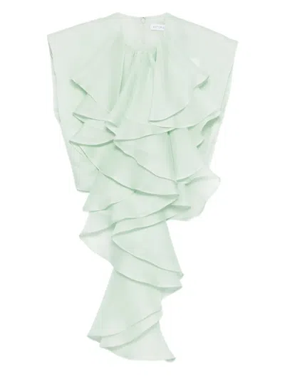 Viktor & Rolf Layered-ruffle Silk Top In Green