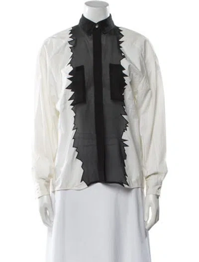 Pre-owned Viktor & Rolf Mock Neck Long Sleeve Blouse In White