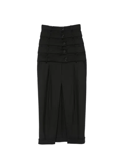 Viktor & Rolf Multi-layered Buttoned Maxi Skirt In Blue