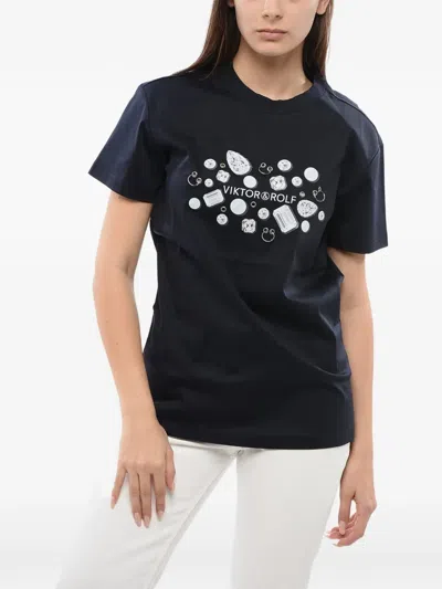 Viktor & Rolf Piercing-detail Graphic-print T-shirt In Black