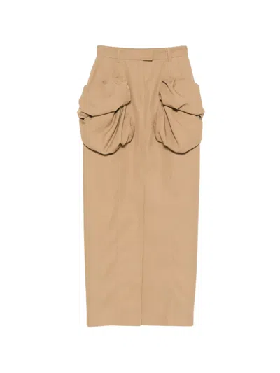 Viktor & Rolf Pleated-pocket Maxi Skirt In Nude