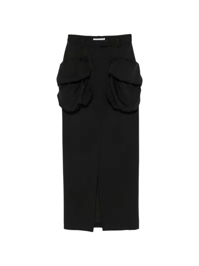 Viktor & Rolf Pleated-pocket Pencil Maxi Skirt In Black
