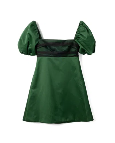 Viktor & Rolf Puff-sleeve Taffeta Dress In Green