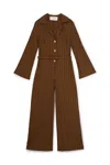 Viktor & Rolf Ribbed Jumpsuit With Notched Collar And Belted Waist In Brown