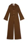 Viktor & Rolf Ribbed Jumpsuit With Notched Collar And Belted Waist In Brown