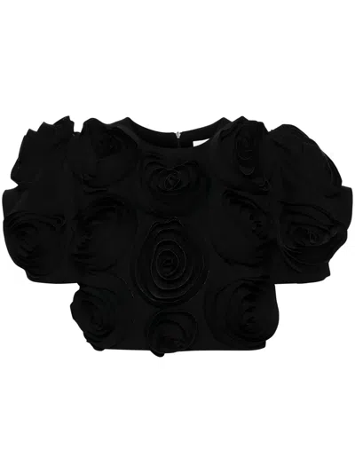 Viktor & Rolf Rose-appliqué Cropped Top In Schwarz