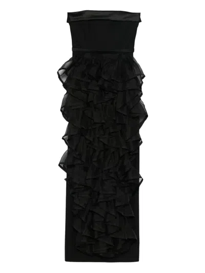 Viktor & Rolf 러플 스트랩리스 맥시 드레스 In Brown