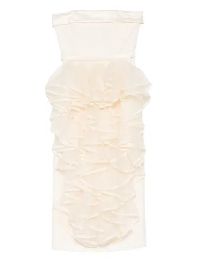 Viktor & Rolf 러플 스트랩리스 미디 드레스 In Neutral