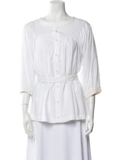 Pre-owned Viktor & Rolf Scoop Neck Three-quarter Sleeve Blouse In White
