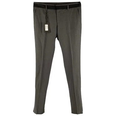Pre-owned Viktor & Rolf Size 38 Grey Black Solid Wool Zip Fly Dress Pants In Gray