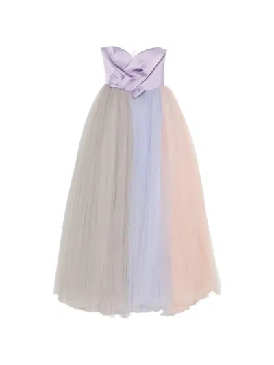 Viktor & Rolf Strapless Rainbow Tulle Gown In Multi
