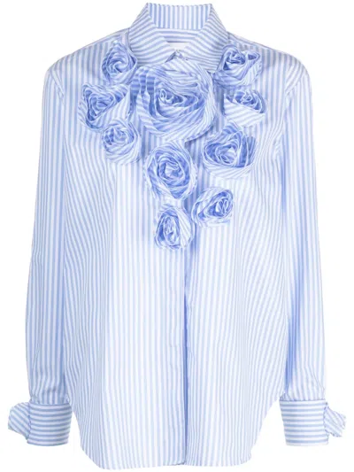 Viktor & Rolf Stripe-print Floral-appliqué Shirt In Blue