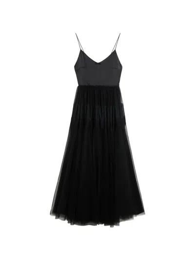 Viktor & Rolf Tulle Lace-trim Maxi Dress In Black