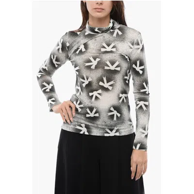 Viktor & Rolf Turtle Neck Long Sleeved Top With Bow Print In Gray