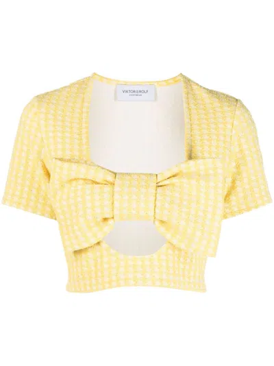 Viktor & Rolf Bandeau Bow Cotton Crop Top In Yellow